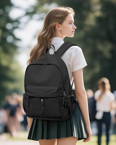 Black School Backpack for Girls Boys Bookbag Cute Aesthetic College Backpack Women Middle High School Teen Students Book Bag Lightweight Gym Work Laptop Casual Daypack Backpacks Men - color: Black