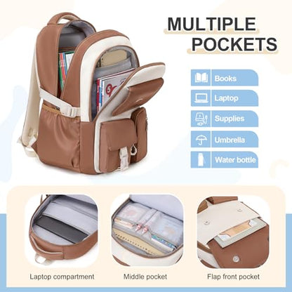 DIGOBAY Backpacks for Girls, 3PCS School Backpack with Lunch Box Pencil Pouch for Teen Girls Kids Elementary Primary Middle High College Travel School bag Bookbag Set （Brown - color: Brown