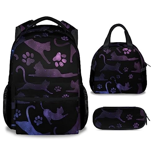 Cat Backpack with Lunch Box and Pencil Case, 16 Inch Cat Theme Bookbag with Adjustable Straps, Durable, Lightweight, Large Capacity, School Backpack for Girls Women - color: Color-2-2