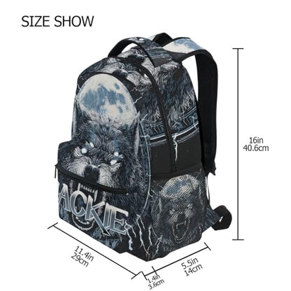 susiyo Custom Name Backpack Personalized School Bookbag Moon and Wolf Lightweight College Back Pack Travel Camping Casual Daypack for Teens Girls Boys Women Men - color: Custom Wolf