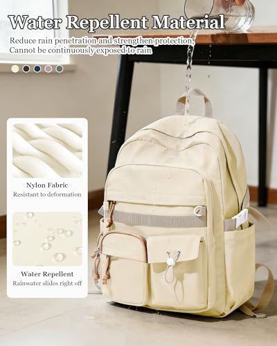 weradar Cute Backpack For School Teens Girls,Aesthetic Bookbag,Waterproof College Backpack For Women,Middle School Bag Casual Daypacks Travel Back pack With Lots of Pockets(Beige) - color: A3- Beige