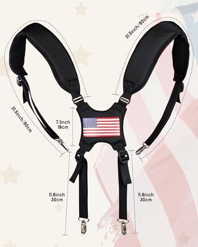 BIG TEETH Golf Bag Strap,Adjustable Padded Bag Strap Replacement,Golf Double Shoulder Bag Straps with 4Pcs Rotate Hooks - color: Us Flag
