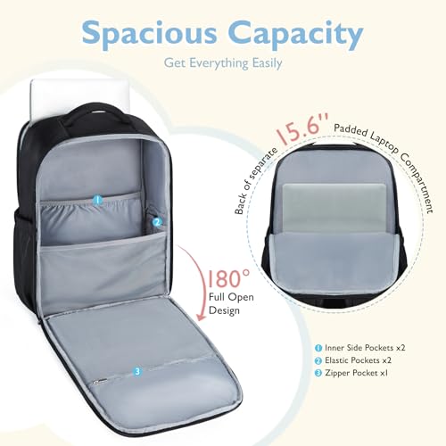 mommore Diaper Bag Backpack Large Baby Bag 37L with 15.6'' Laptop Sleeve Mom Bags with Insulated Pockets, Changing Pad, Stroller Straps, Travel, Work