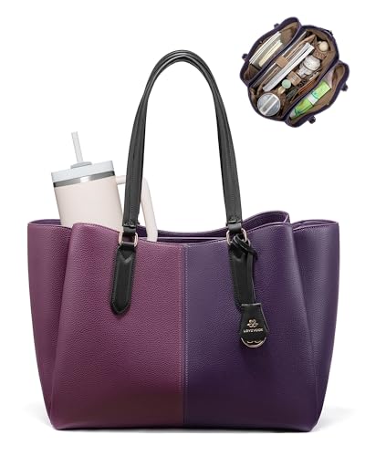 LOVEVOOK Laptop Tote Bag for Women 15.6 In Work Bags with Triple Compartments Large Faux Leather Computer Office Briefcase - color: Purple/Blue, size: 15.6 Inch