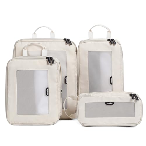 EPICKA TripCozy Compression Packing Cubes - 4 Set Durable Travel Organizer Bags with Mesh Top, Expandable Travel Accessories for Carry on, Luggage, Suitcase, Backpack (Beige) - color: Beige, size: Set of 4