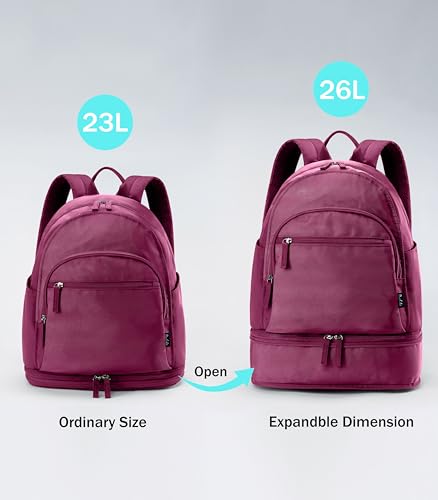 Uselike Gym Backpack for Women Men, Lightweight Gym Bag with Shoe Compartment, Waterproof Workout Backpack with Wet Pocket - color: Rose Red