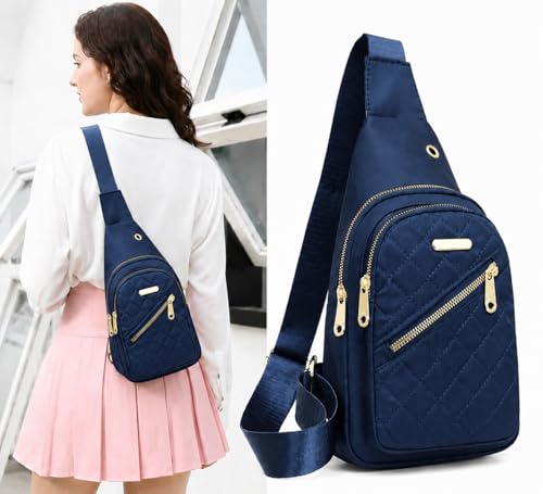 Small Sling Bag for Women and Men, Crossbody Chest Bag with Multiple Zipper Pockets, One Strap Shoulder Backpack for Travel and Daily UseBlue - color: Blue