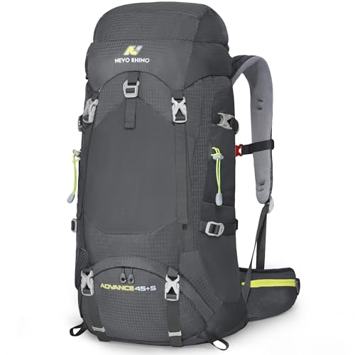 N NEVO RHINO Internal Frame Hiking Backpack 50/60/65/70/80L, Mountain Climbing Camping Backpack Daypack Waterproof Rain Cover | Mountain Climbing - color: 07 Grey, size: 45+5L