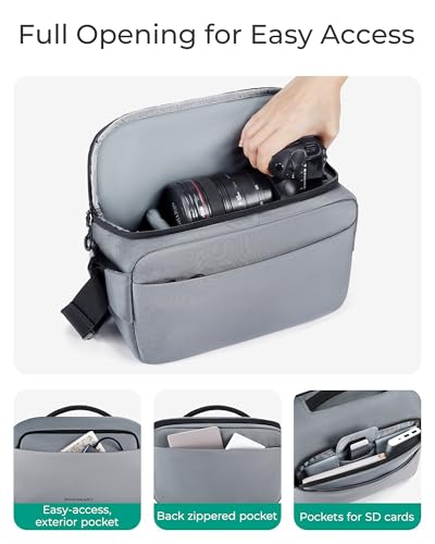 BAGSMART Camera Sling Bag, Small Camera Bags for Photographers with Tripod Holder, Waterproof DSLR/SLR/Mirrorless Camera Bags Crossbody with Rain Cover, Compatible with Canon Sony Nikon, Gray - color: Gray
