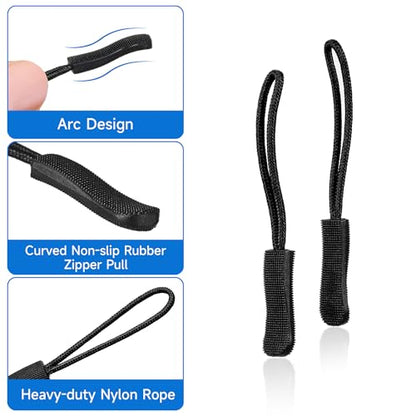 100PCS Zipper Pull Replacement, Black Removable Zipper Pulls Tabs with Storage Case, Universal Broken Zippers Pull Replacement for Jacket, Backpack, Luggage, Suitcase, Purse Repair Kit (Black)