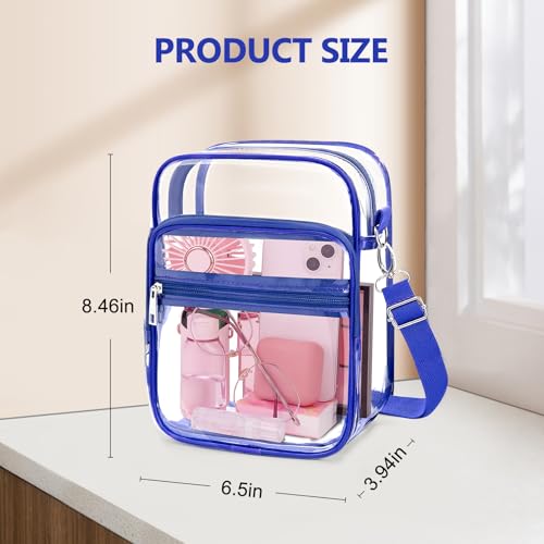 Blvornl Clear Crossbody Bag with Adjustable Shoulder Strap, Stadium Approved PVC Purse Bag, Messenger Bag - color: Blue, size: Small