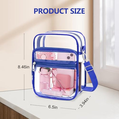 Blvornl Clear Crossbody Bag with Adjustable Shoulder Strap, Stadium Approved PVC Purse Bag, Messenger Bag - color: Blue, size: Small