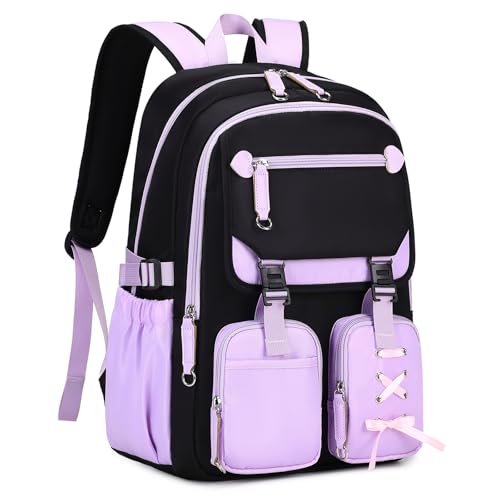 MOONBABY Girls Backpack with Lunch Box & Pencil Case for Kids Teens Bookbag for Elementary Primary Middle High School Daypack - color: Purple