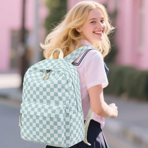 Bluboon School Backpack Set Girls Womens Laptop Bookbag Casual Daypack Fits 15 inch Laptop with Lunch Tote Bag and Pencil Bag - color: Blue Checked