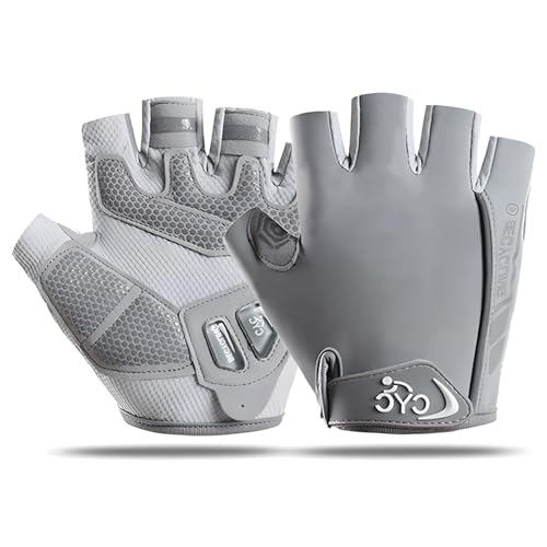 Men's & Women's Fingerless Cycling Gloves - Gel Padded, Anti-Slip Grip for Mountain Road Bike Riding, MTB, Workout & Training, Breathable & Adjustable Biking Gloves - color: Grey