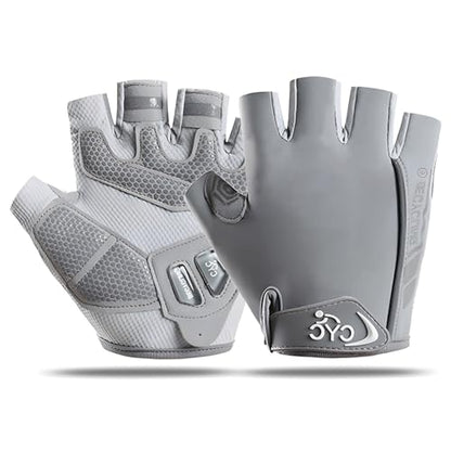 Men's & Women's Fingerless Cycling Gloves - Gel Padded, Anti-Slip Grip for Mountain Road Bike Riding, MTB, Workout & Training, Breathable & Adjustable Biking Gloves - color: Grey