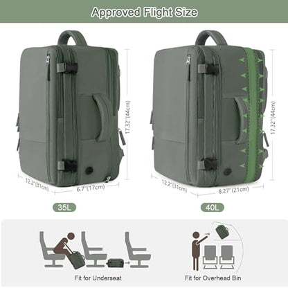 Sinaliy Large Expandable Travel Backpack for Men and Women, 17 Inch Laptop, Waterproof, Casual, College Bookbag, Backpack for Women, as Person Item Flight Approved - color: Olive Green