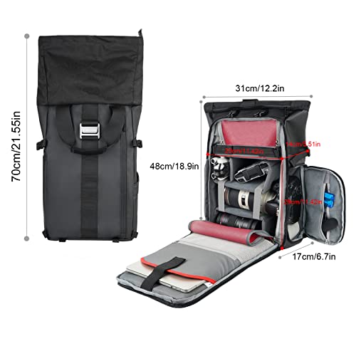 Besnfoto Camera Backpack Waterproof Camera Bag Satchel for Photographer DSLR SLR Mirrorless with Laptop Compartment and Rain Cover - color: Black