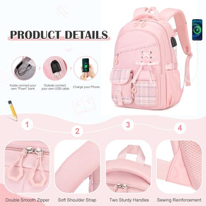 DIGOBAY Backpacks for Girls - 3PCS Girls Backpack with Lunch Box & Pencil Pouch Plaid School Backpacks for Elementary Middle High College School Bookbag for Teen Girl Kids Students Pink - color: Pinkplaid