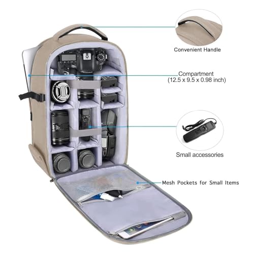 MOSISO Camera Backpack,DSLR/SLR/Mirrorless Photography Camera Bag Full Open Waterproof Hardshell Bag with Insert&Tripod Holder&Laptop Compartment Compatible with Canon/Nikon/Sony, Camel - color: Camel