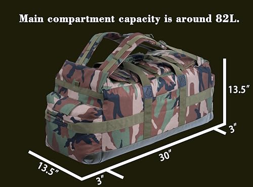 Large Military Duffle Bag Backpack Tactical Field Gear Equipment Duffel Bag Army Deployment Bag 85L - color: DW Camo