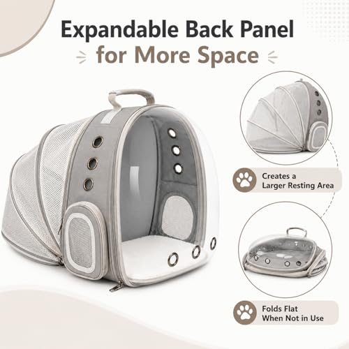 Expandable Cat Carrier Backpack with Bubble Window, Grey - color: Grey