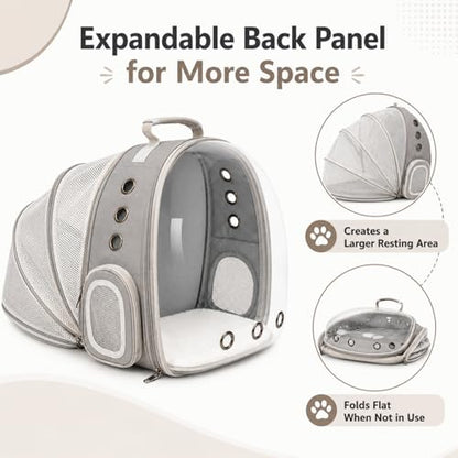 Expandable Cat Carrier Backpack with Bubble Window, Grey - color: Grey