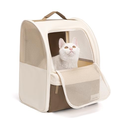 wakytu Cat Carrier Backpack,Steel Wire Frame More Stable,600D Wear-Resistant Oxford Fabric, Dog Carrier Cat Backpacks Suitable for Travel,Beige - color: Beige