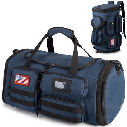 Expandable Gym Bag For Men,Tactical Large 3 in 1 Sports Duffle Bag With Shoes Compartment,Water Resistant Sports Gym Tote Bags Multi-functional Weekend Travel Backpack Overnight Bag - color: Blue