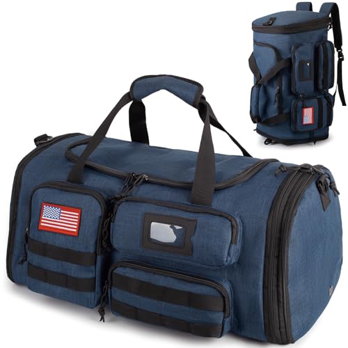 Expandable Gym Bag For Men,Tactical Large 3 in 1 Sports Duffle Bag With Shoes Compartment,Water Resistant Sports Gym Tote Bags Multi-functional Weekend Travel Backpack Overnight Bag - color: Blue