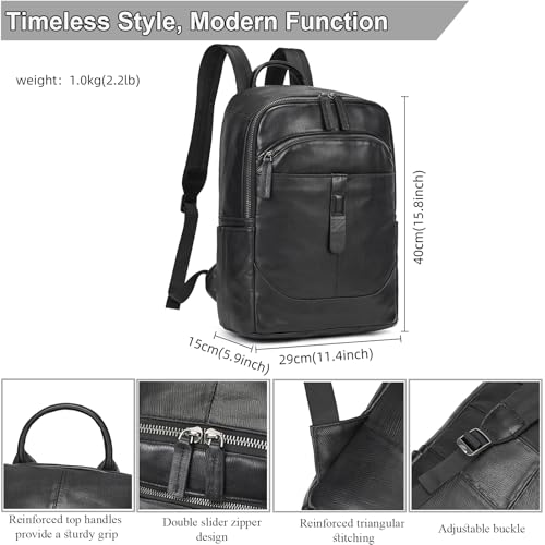 Genuine Leather Backpack for Men & Women - 15.6 Inch Laptop Backpack, Durable Business Commute Bag with Multi-Pockets for Travel & Office - color: Y80&15y Black
