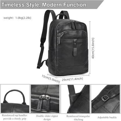 Genuine Leather Backpack for Men & Women - 15.6 Inch Laptop Backpack, Durable Business Commute Bag with Multi-Pockets for Travel & Office - color: Y80&15y Black