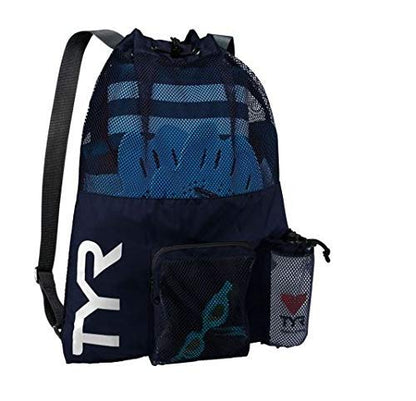 TYR Big Mesh Mummy Backpack for Swim, Gym and Workout Gear, Black, 40-Liter Capacity - color: Navy