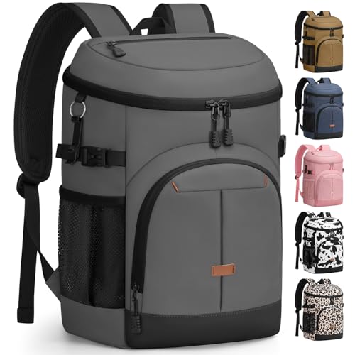 Pritent Cooler Backpack for Men Women Insulated Waterproof Backpack Cooler Leak Proof Cooler Bag Lightweight Lunch Backpack for Camping Beach Travel Picnic - color: Gray, size: 30 Cans