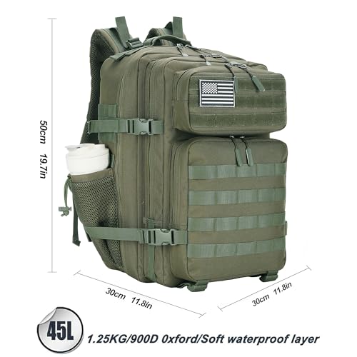 Lovelinks21 45L Tactical Assault Backpack 3 day assault pack with Molle Waterproof backpack Rucksack for Tactical Backpacks (Army green) - color: Army Green