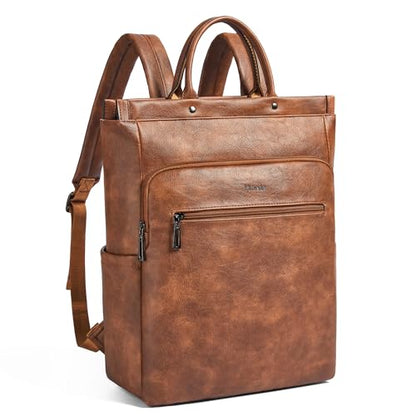 Leather Laptop Backpack for Women, Travel Backpack Purse Fits 15.6 Inch Laptop, Casual Daypack with Laptop Compartment for Men Teachers College Work Business Nurse Weekender, Black - color: 1-1 Brown