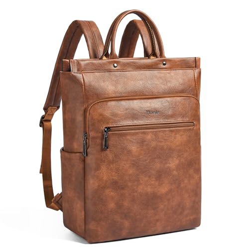 Leather Laptop Backpack for Women, Travel Backpack Purse Fits 15.6 Inch Laptop, Casual Daypack with Laptop Compartment for Men Teachers College Work Business Nurse Weekender, Black - color: 1-1 Brown