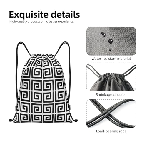 Greek Key Drawstring Backpack Outdoor Sport Sackpack Casual Daypackfor Women Men - size: Medium