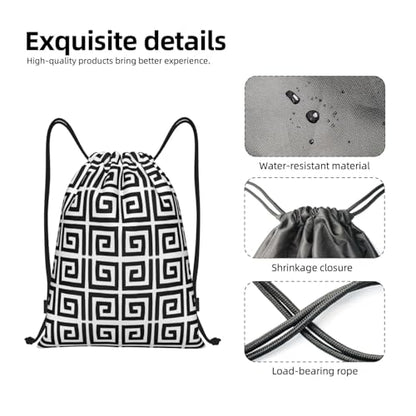 Greek Key Drawstring Backpack Outdoor Sport Sackpack Casual Daypackfor Women Men - size: Small