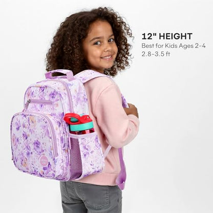 mibasies Toddler Backpacks for Girls 2-4: Little Kid Bookbag for Preschool Prek Daycare Purple Flower - color: Purple Flower, style: Toddler-12"h(not Fit Folder)