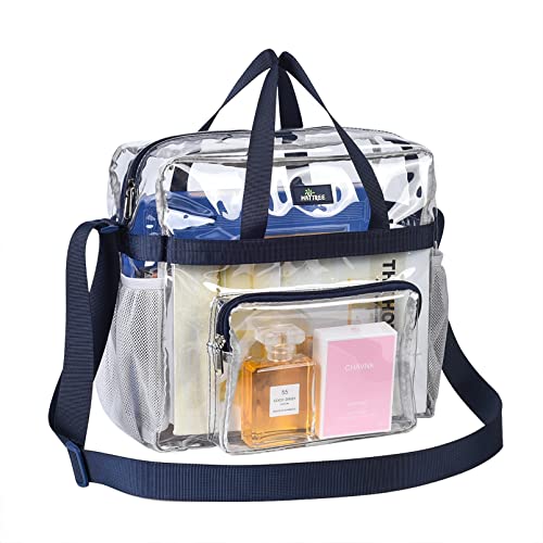 MAY TREE Clear Bag for Stadium Events 12×6×12 Clear Tote Lunch Bag with Reinforced Straps for Work, Sporting Events and Gym, Navy - color: Navy