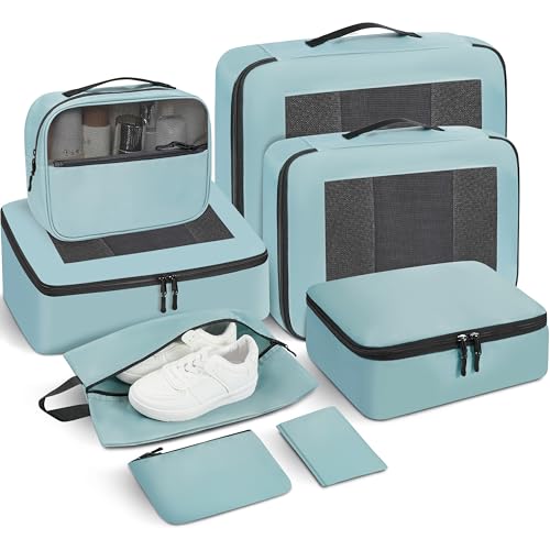 Mesh Packing Cubes for Travel, Durable Luggage Organizer with Sturdy Material and Double Zippers, Comprehensive Set for Travel Accessories Storage, 8 set, teal - color: Teal, size: 8 set