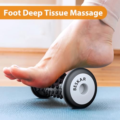BESKAR Foot Massage Roller for Plantar Fasciitis Relief, Portable Reflexology Tool Pressure Point Massage Rollers, Deep Tissue Massages for Relieving Feet Arch Heel Pain, Myofascial Pain Syndrome - color: Carbon Black