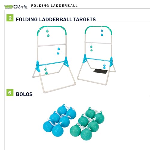 Wild Sports Folding Ladderball Set - Lightweight and Portable Outdoor Game - Includes 6 Bolos - color: White/Mint/Light Blue
