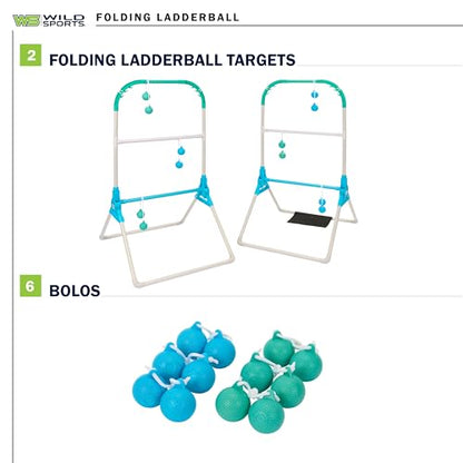 Wild Sports Folding Ladderball Set - Lightweight and Portable Outdoor Game - Includes 6 Bolos - color: White/Mint/Light Blue