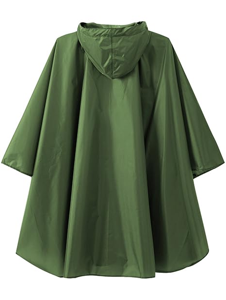 Fashion Hooded Rain Poncho Waterproof Raincoat Jacket with pocket for Women/Men/Adult - color: Army Green