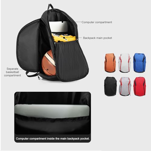 Basketball Backpack with Laptop Compartment, Large Capacity, Wet and Dry Segregation, Water, Lightweight Sports Backpack for Exercise Supplies and Daily Commute - color: Black