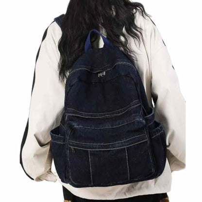 MaxxCloud Women's Heavy Cotton Canvas Laptop Backpack Lightweight Casual Hiking Daypack Travel Bag - color: Dark Blue