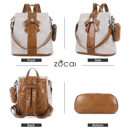 ZOCAI Backpack Purse for Women Fashion Backpack Purses PU Leather Daypacks Anti-Theft Shoulder Bag Satchel Purse - color: 2-brown