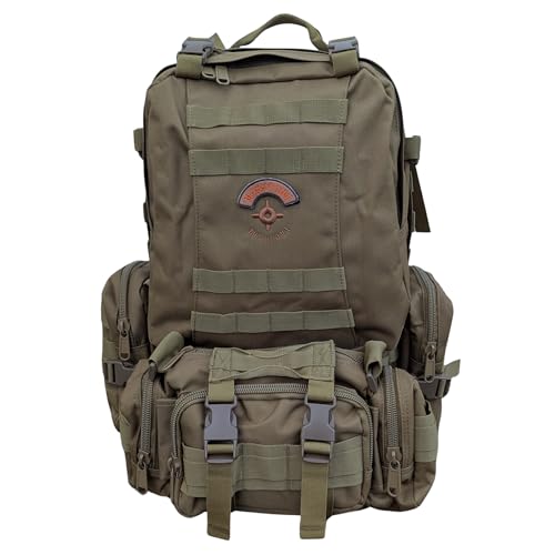 Hunter3 53L Backpack – Waterproof 900D Oxford Material with Molle System, Heavy Duty Outdoor Bag (Tan) - color: Tan